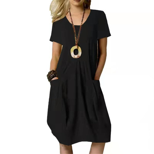 Casual damesjurk met korte mouwen en handige zakken – VERA LOUNGE - Glamorix