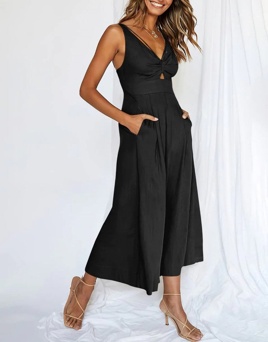Mouwloze dames jumpsuit met wijde pijpen en elegante snit – SEREIA FLOW - Glamorix