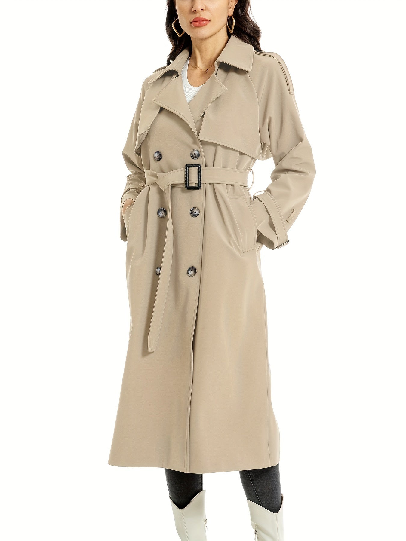 FELICIA - Lange dubbelzijdige trenchcoat met riem en brede revers voor dames