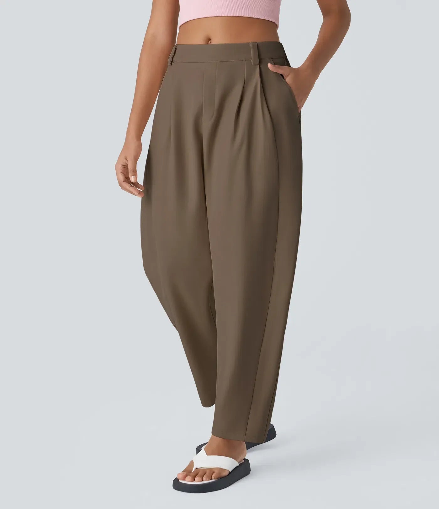 Losvallende damesbroek met hoge taille en elegante valling – AUREA DRAPE - Glamorix