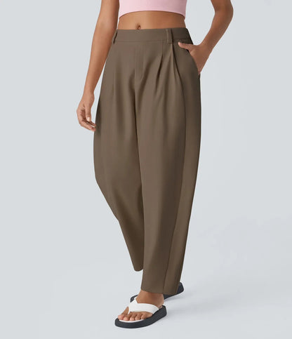 Losvallende damesbroek met hoge taille en elegante valling – AUREA DRAPE - Glamorix