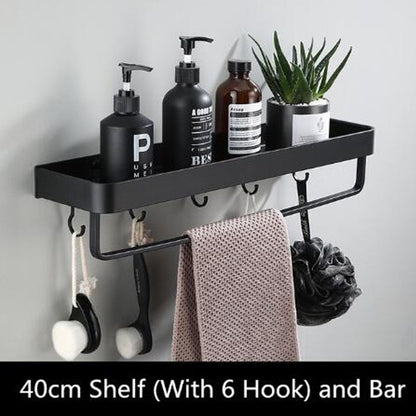 Zwart aluminium wandrek met strak design – ALUNERO SHELF - Glamorix