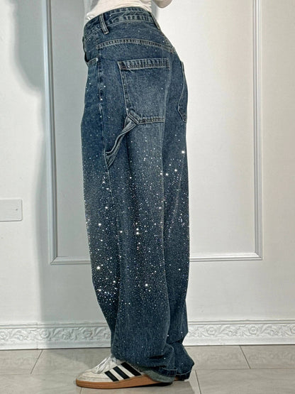 Glanzende wide leg jeans met hoge taille en relaxte fit – SERA SHINE - Glamorix