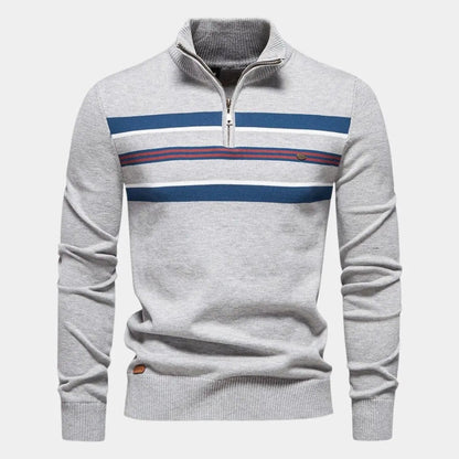 EDGAR – Gestreepte heren trui met halve rits en moderne look