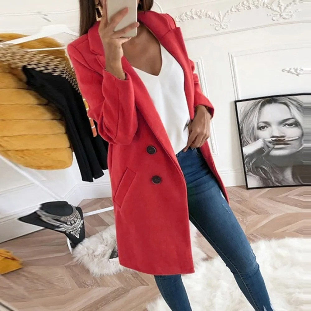 CARINA - Moderne trenchcoat voor dames met dubbele rij knopen en slanke pasvorm