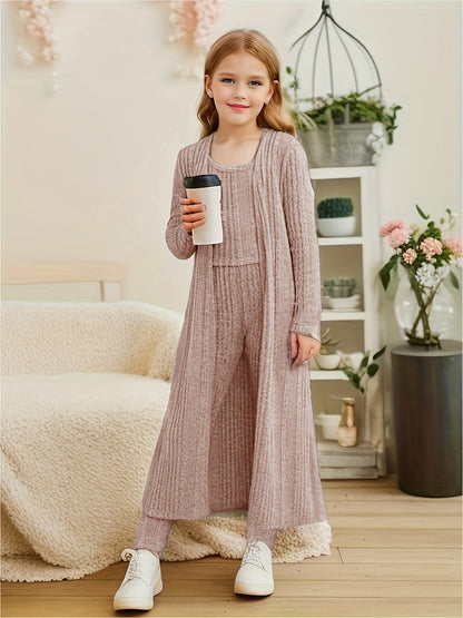 EVA - 3-delige stretchy gebreide set met vest, top en legging voor meisjes