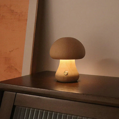 WoodGlow - Houten Paddenstoelvormig LED Nachtlampje