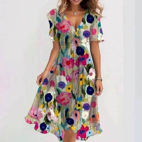 Vrouwelijke midi overslagjurk met luchtige print – FlorivaMuse - Glamorix