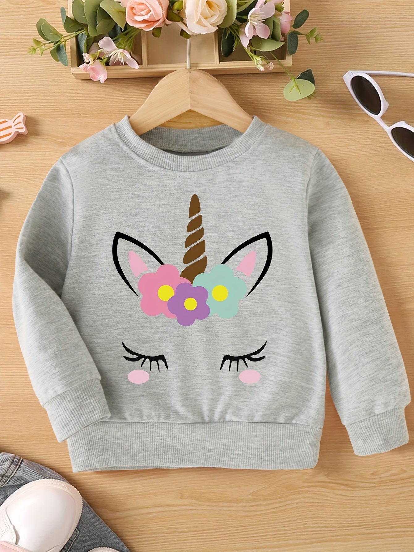 BELLA - Meisjes sweatshirt met eenhoornprint en ronde hals