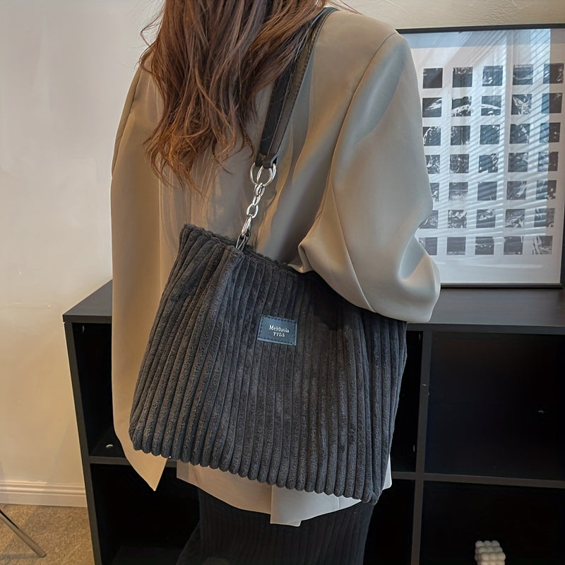 Trendy corduroy schoudertas met kettingriem – VelvetCordia - Glamorix