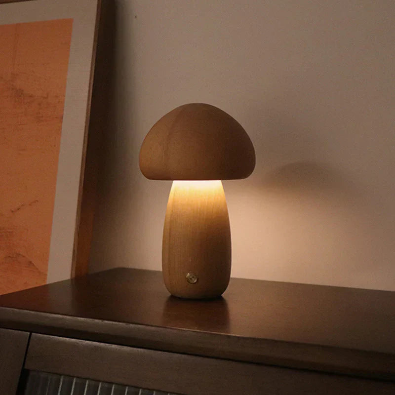 WoodGlow - Houten Paddenstoelvormig LED Nachtlampje