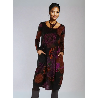 Bohemian midi-jurk met lange mouwen en elegante print – LioraMuse - Glamorix