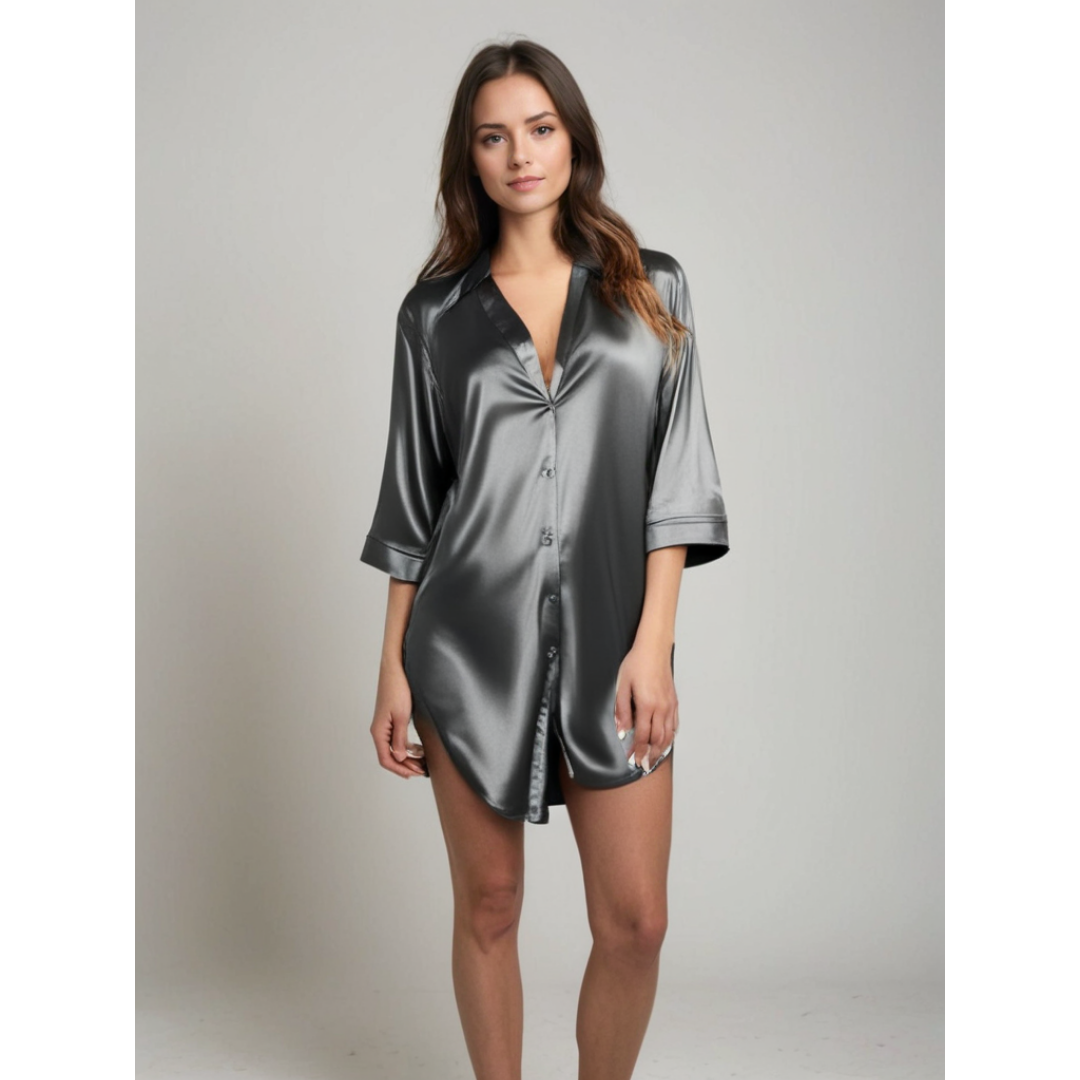 Luxe satijnen nachthemd met knoopsluiting – SilkoraNuit - Glamorix