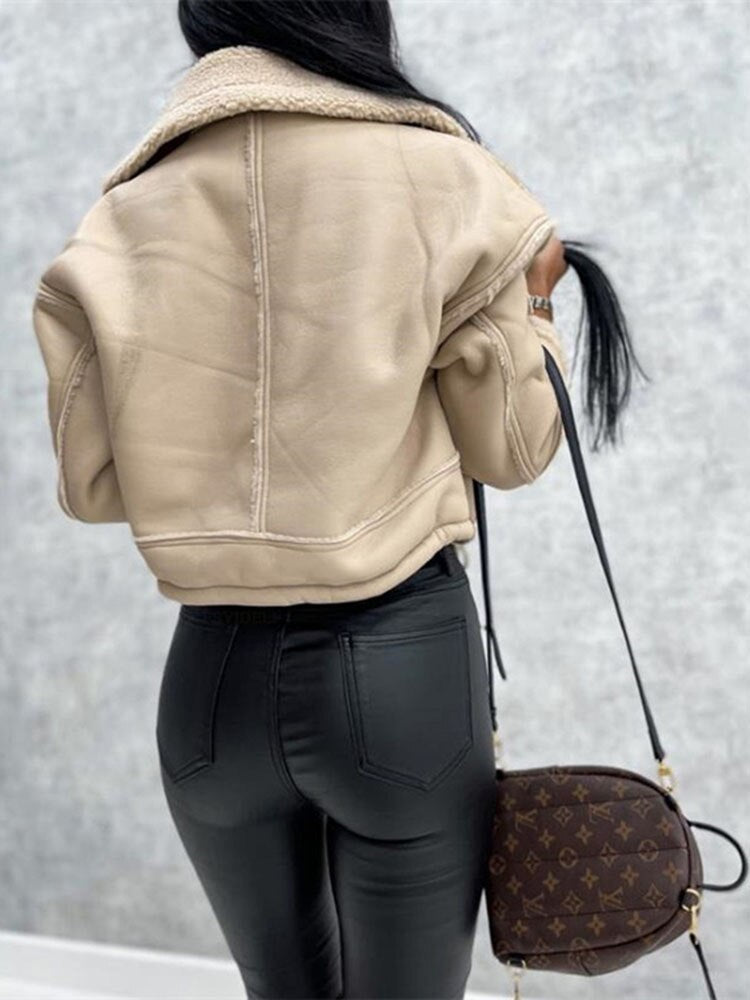 LUNA - Damesjas van imitatieleer met warme sherpa voering