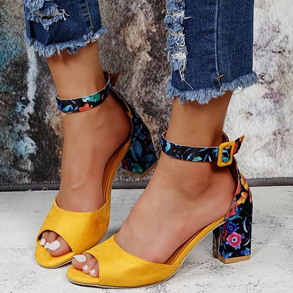 Dames blokhaksandalen met open teen en enkelband – SORAYA BLOCK - Glamorix