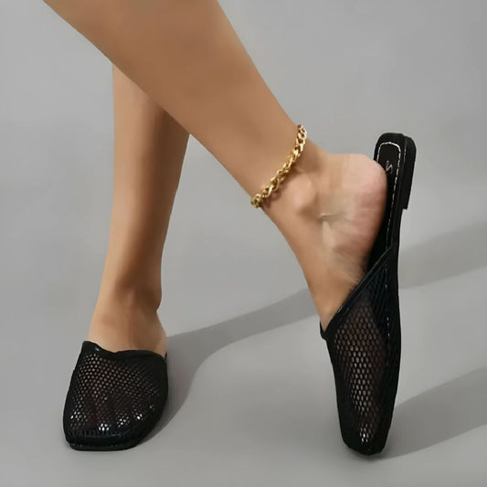 Dames instappers met transparant mesh en vierkante neus – LUNARA MESH - Glamorix