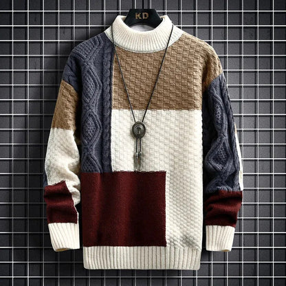 APOLLO – Heren trui met patchwork design en hoge kraag - Glamorix