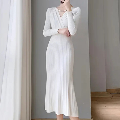 EVIE - Elegante geribde wikkel midi-jurk