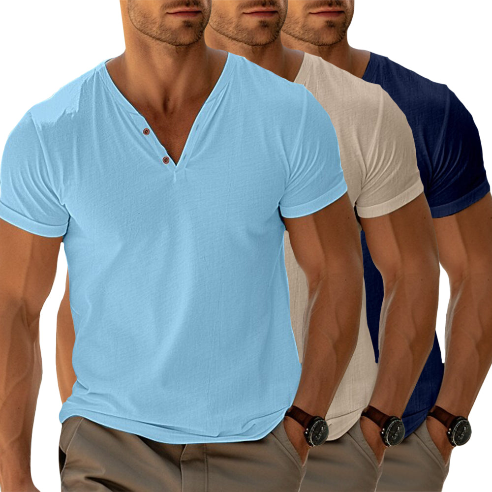 Modern heren T-shirt met V-hals en knoopdetail – DEXTON V-NECK - Glamorix