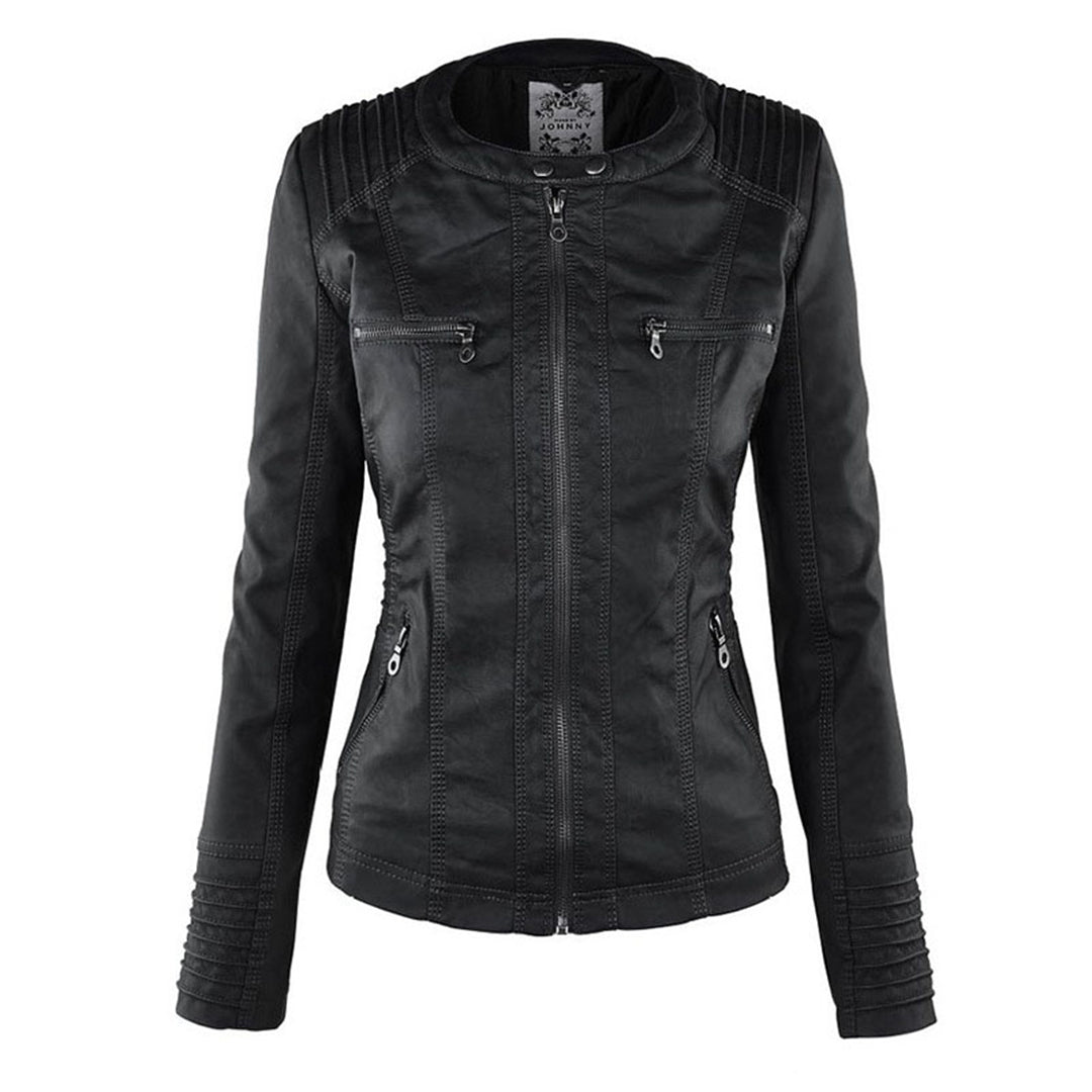 LEIGH – Chaqueta de cuero impermeable para mujer con capucha - Glamorix