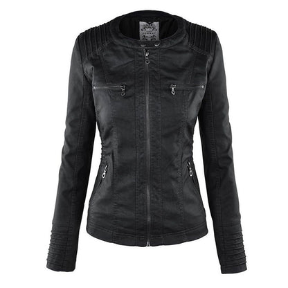 LEIGH – Chaqueta de cuero impermeable para mujer con capucha - Glamorix