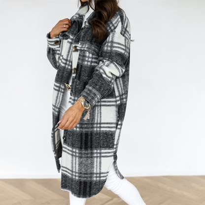 LEONA - Casual lange jas met knoopsluiting en oversized pasvorm