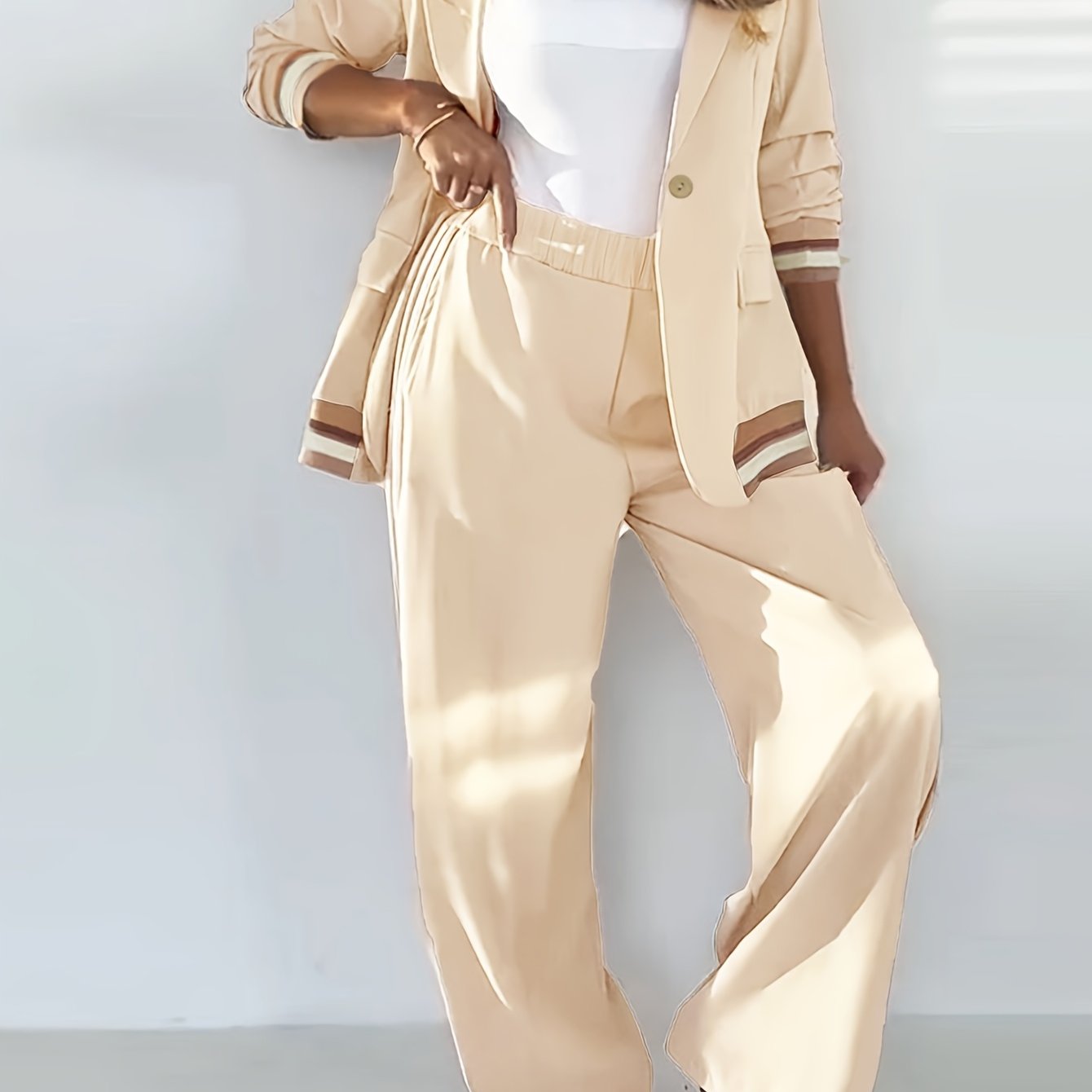Blazer En Broek Set - Geribbelde Textuur En Structuur - Glamorix
