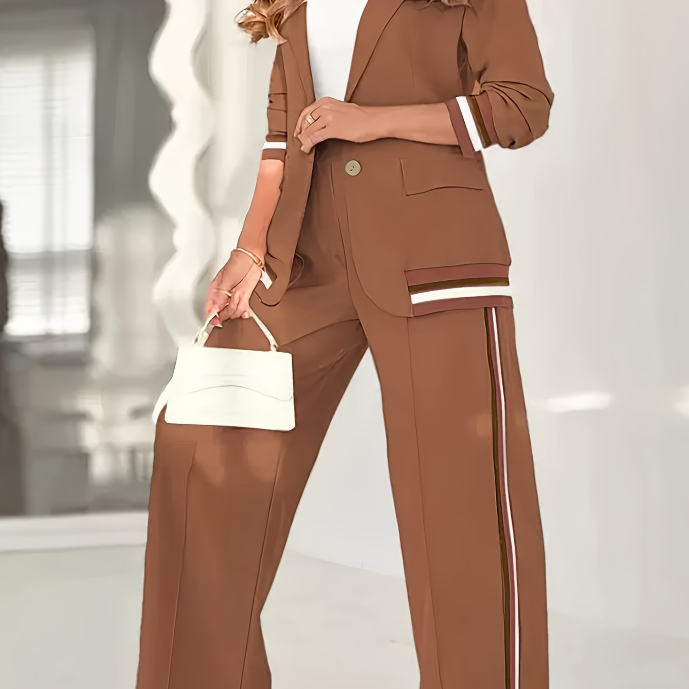 Blazer En Broek Set - Geribbelde Textuur En Structuur - Glamorix