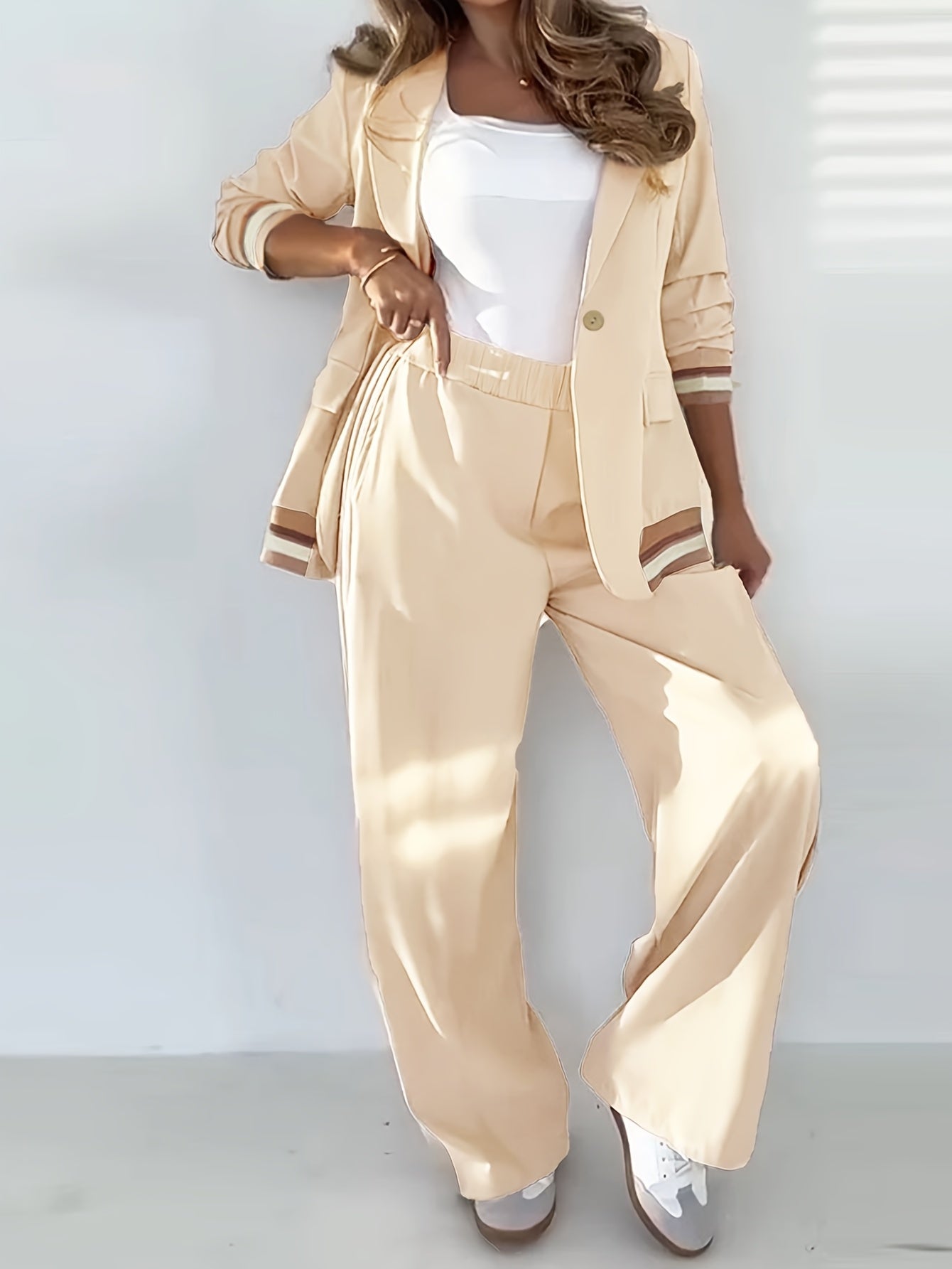 Blazer En Broek Set - Geribbelde Textuur En Structuur - Glamorix