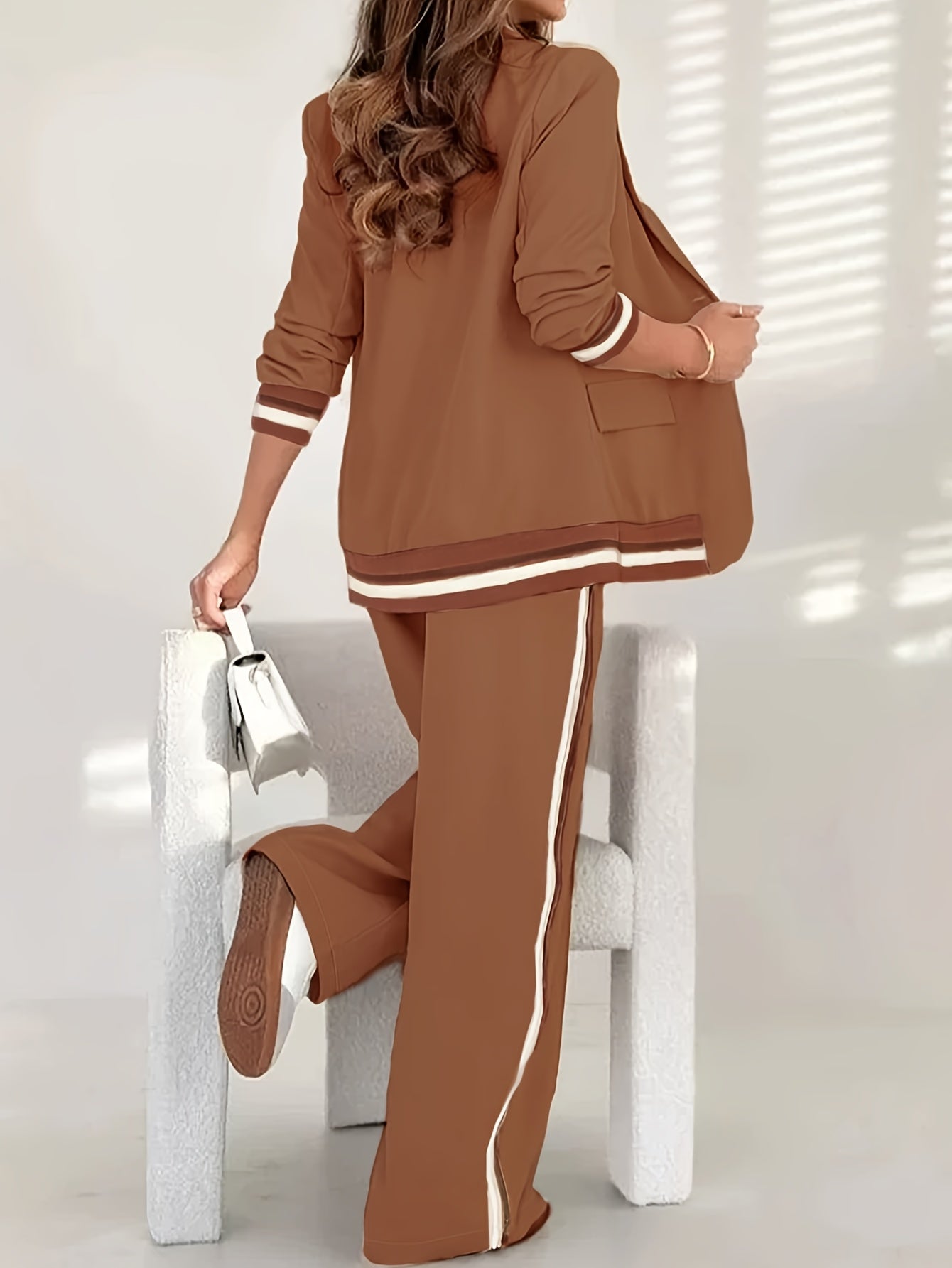 Blazer En Broek Set - Geribbelde Textuur En Structuur - Glamorix