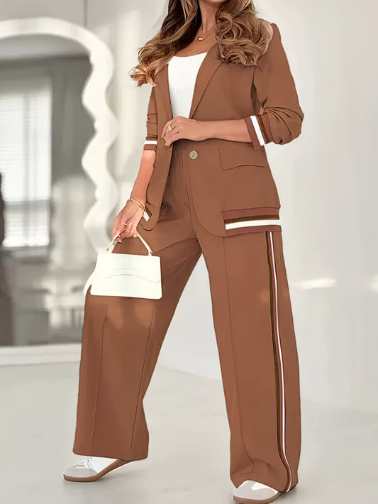 Blazer En Broek Set - Geribbelde Textuur En Structuur - Glamorix