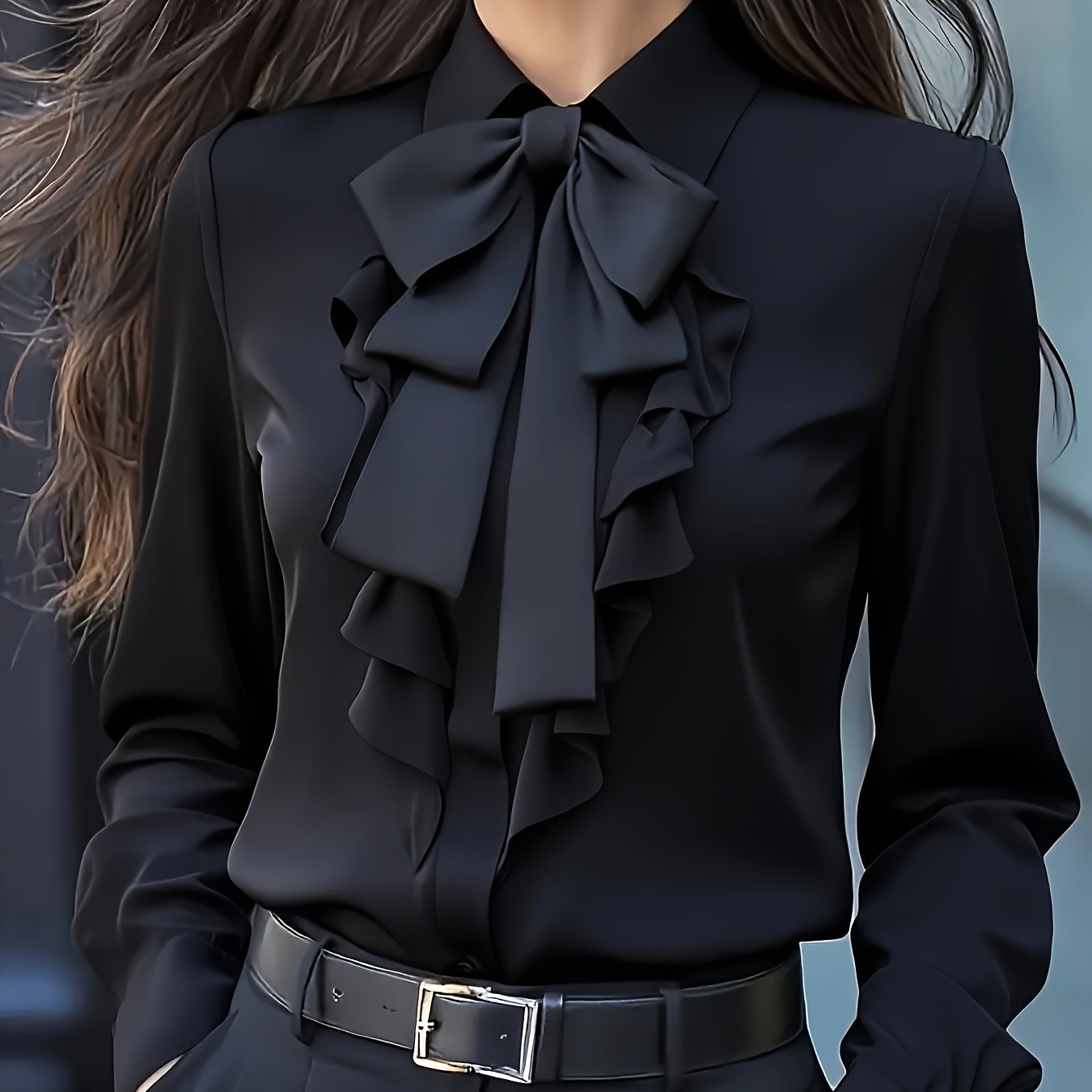 Blouse – Ruches Hals Met Strik & Gladde Bewegingsvrijheid - Glamorix