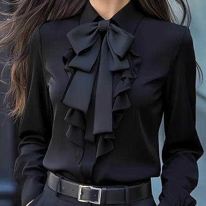 Blouse – Ruches Hals Met Strik & Gladde Bewegingsvrijheid - Glamorix