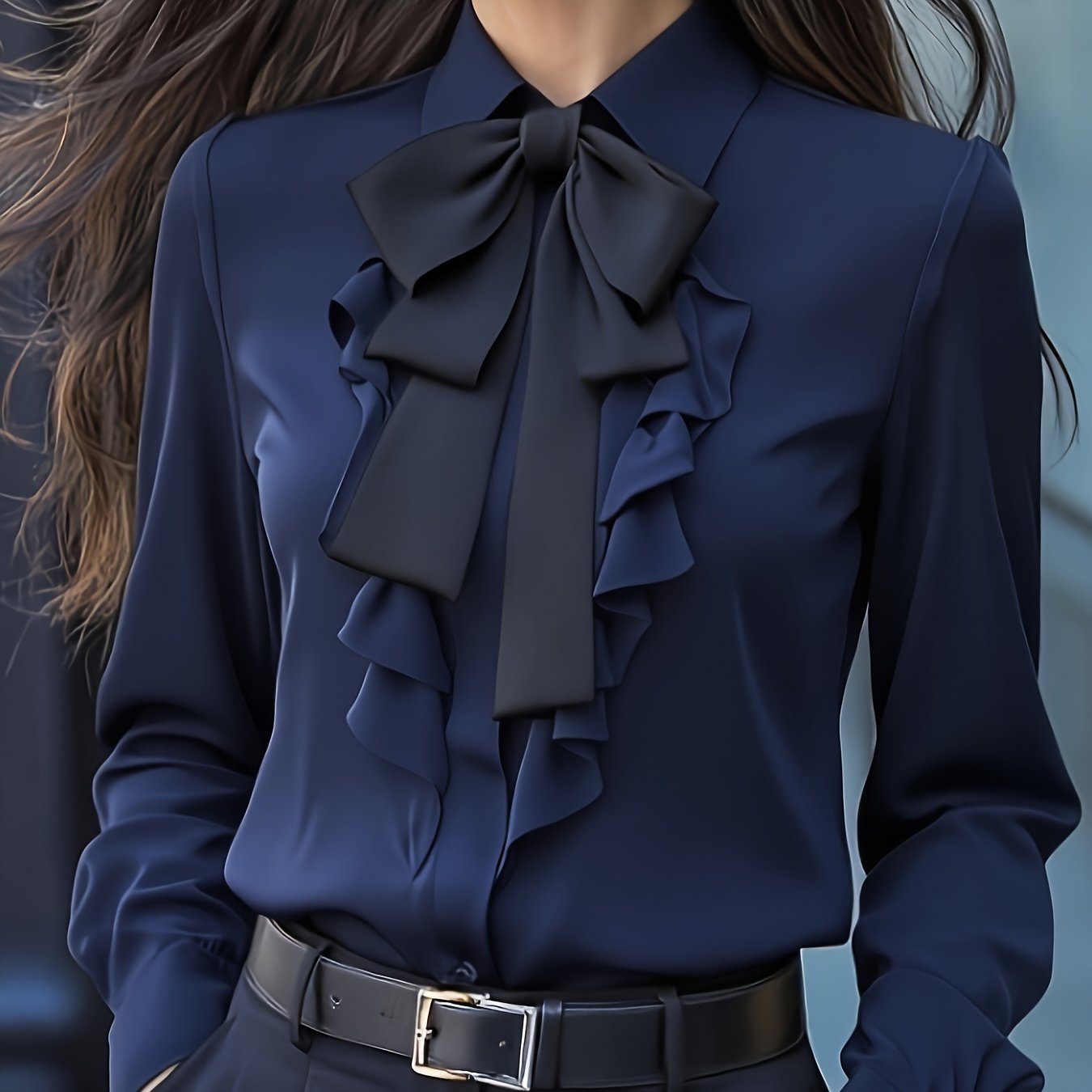 Blouse – Ruches Hals Met Strik & Gladde Bewegingsvrijheid - Glamorix