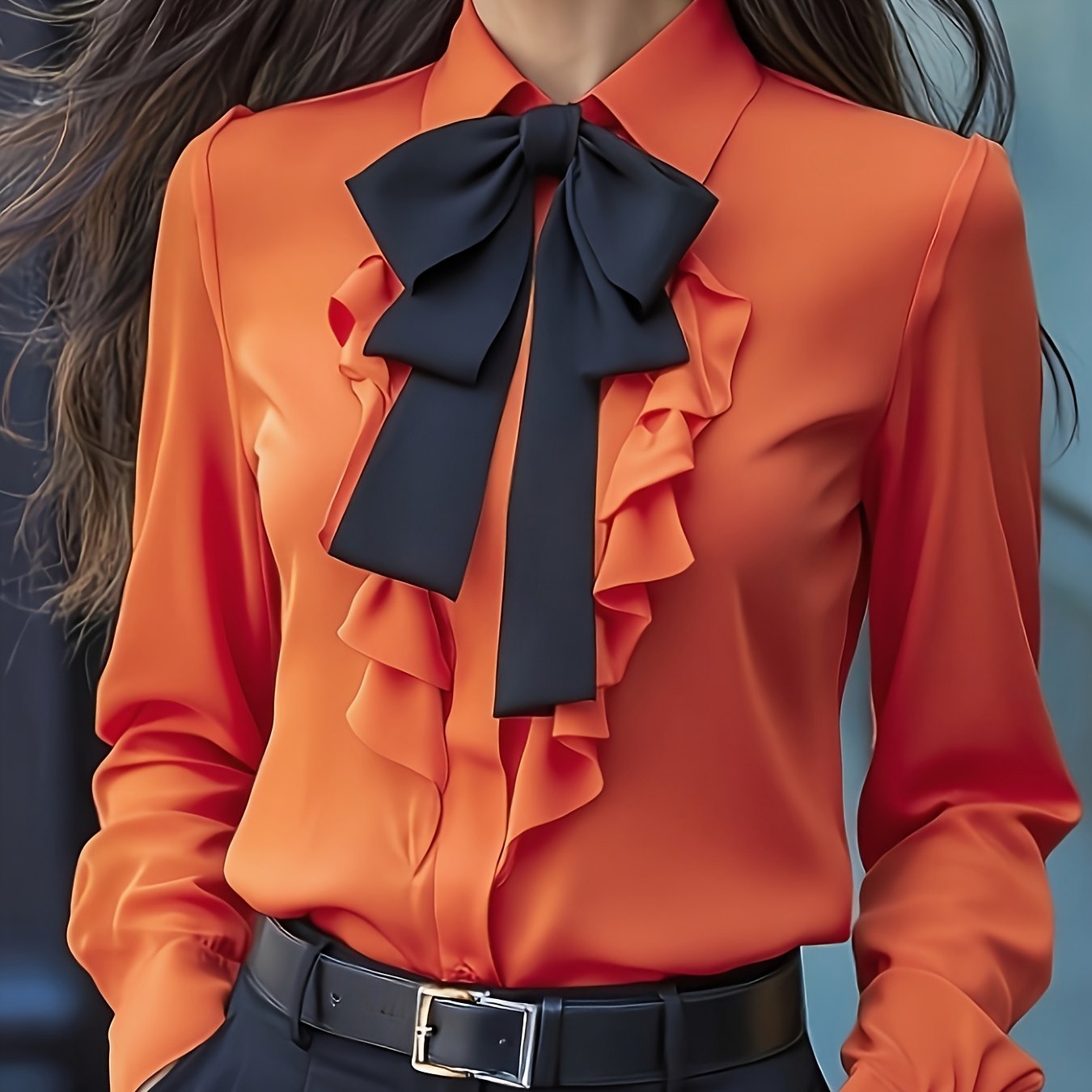 Blouse – Ruches Hals Met Strik & Gladde Bewegingsvrijheid - Glamorix