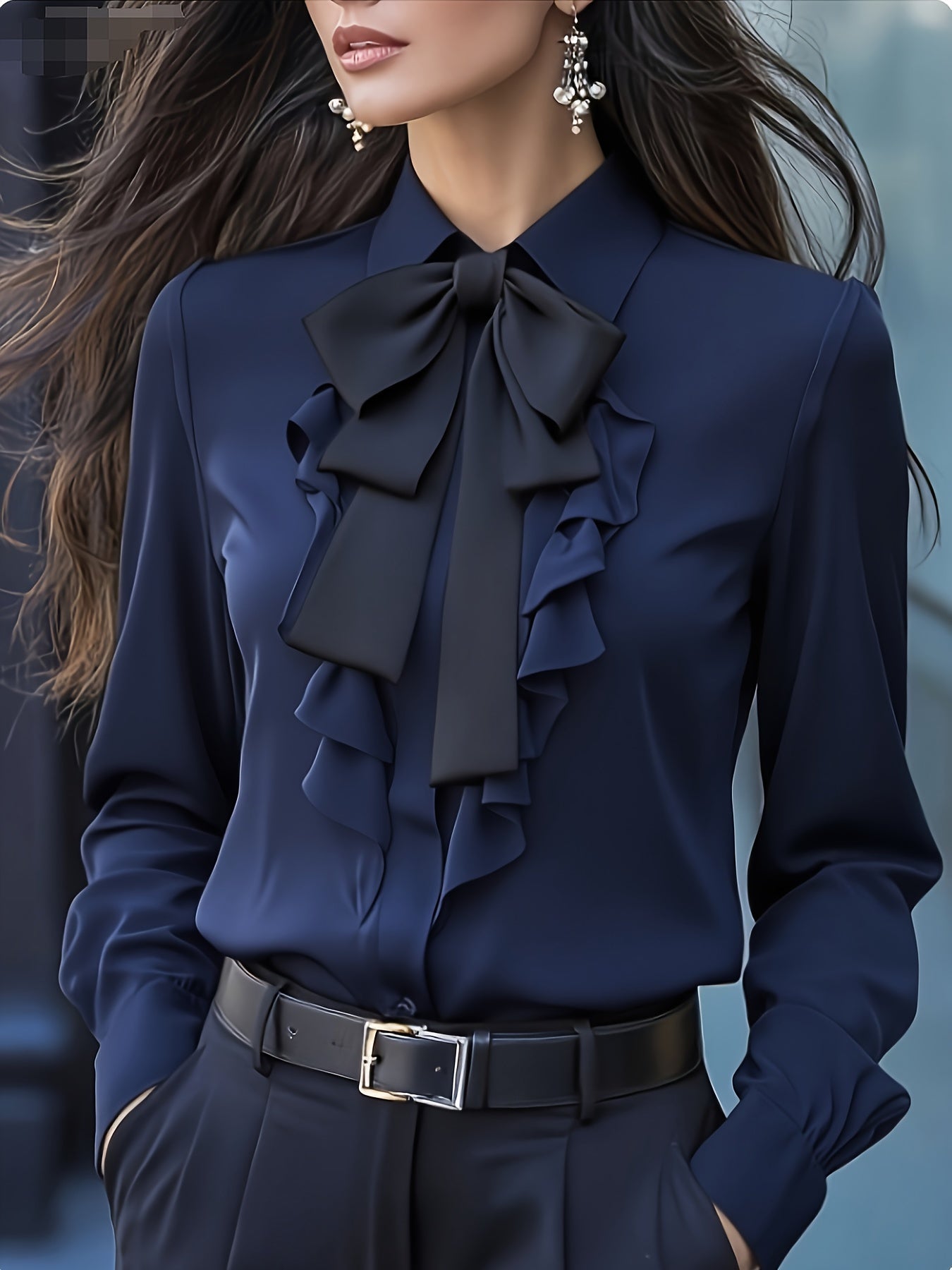 Blouse – Ruches Hals Met Strik & Gladde Bewegingsvrijheid - Glamorix