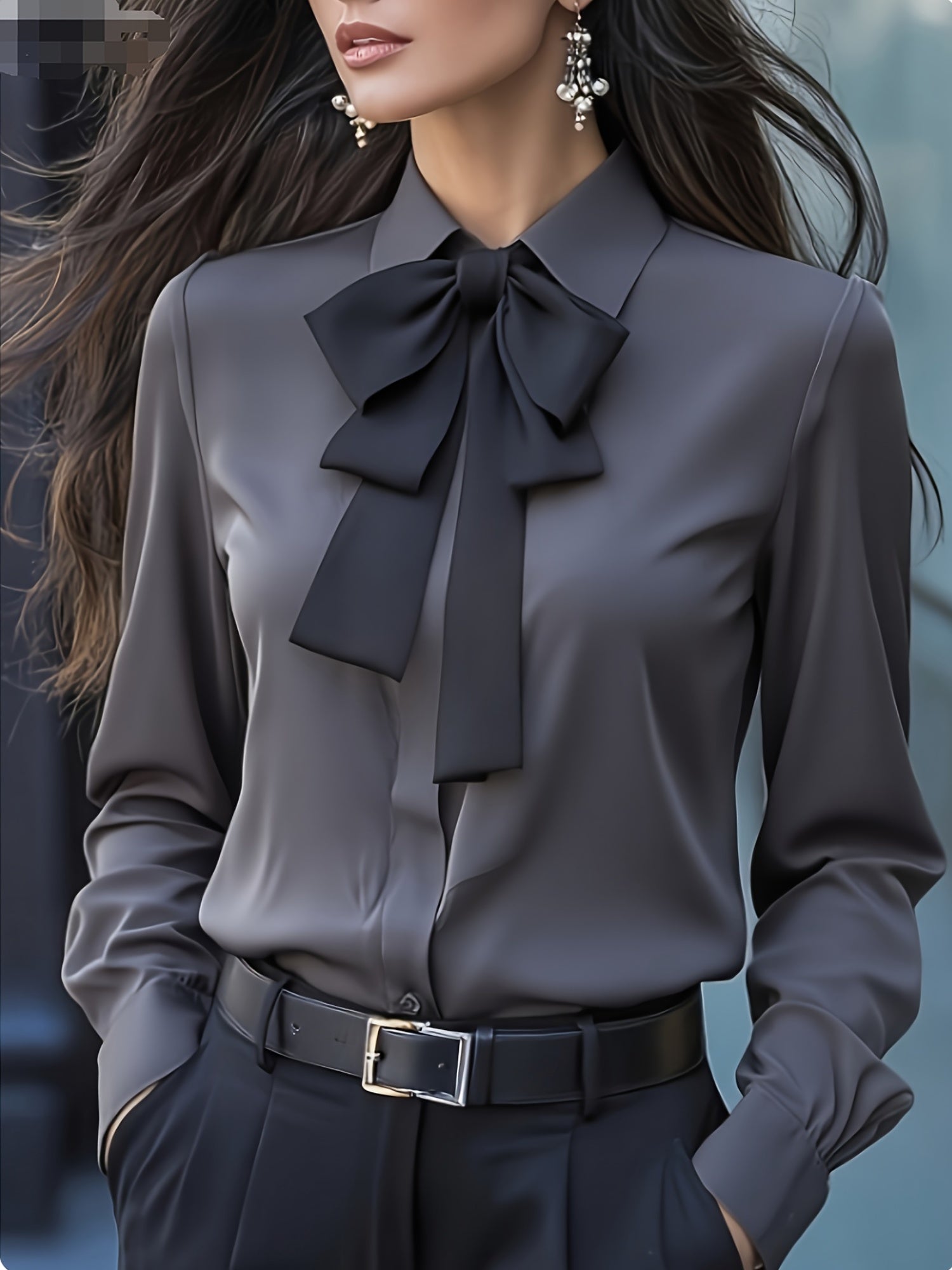 Blouse – Ruches Hals Met Strik & Gladde Bewegingsvrijheid - Glamorix