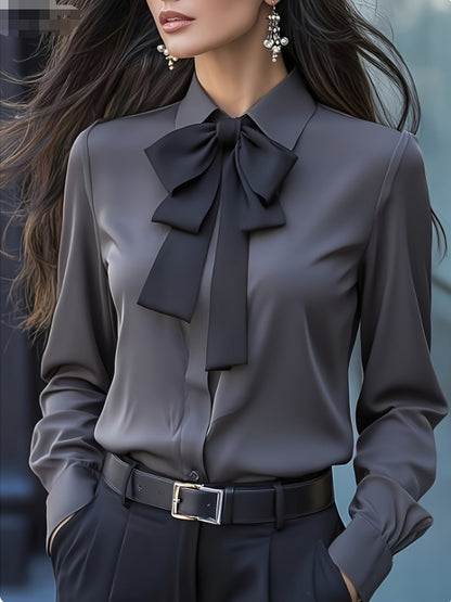 Blouse – Ruches Hals Met Strik & Gladde Bewegingsvrijheid - Glamorix