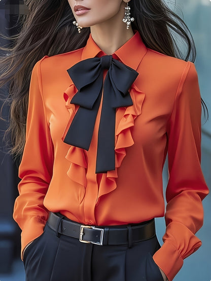 Blouse – Ruches Hals Met Strik & Gladde Bewegingsvrijheid - Glamorix