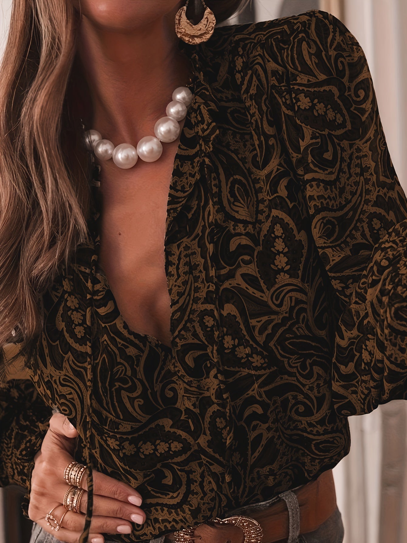 Blouse met staande kraag en poefmouwen voor dames – NOVARA - Glamorix