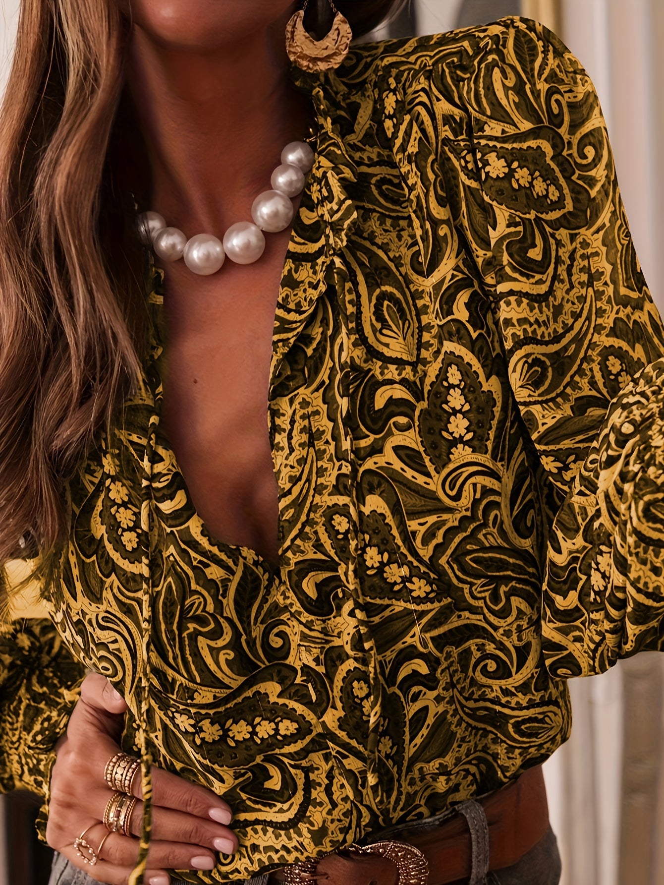Blouse met staande kraag en poefmouwen voor dames – NOVARA - Glamorix