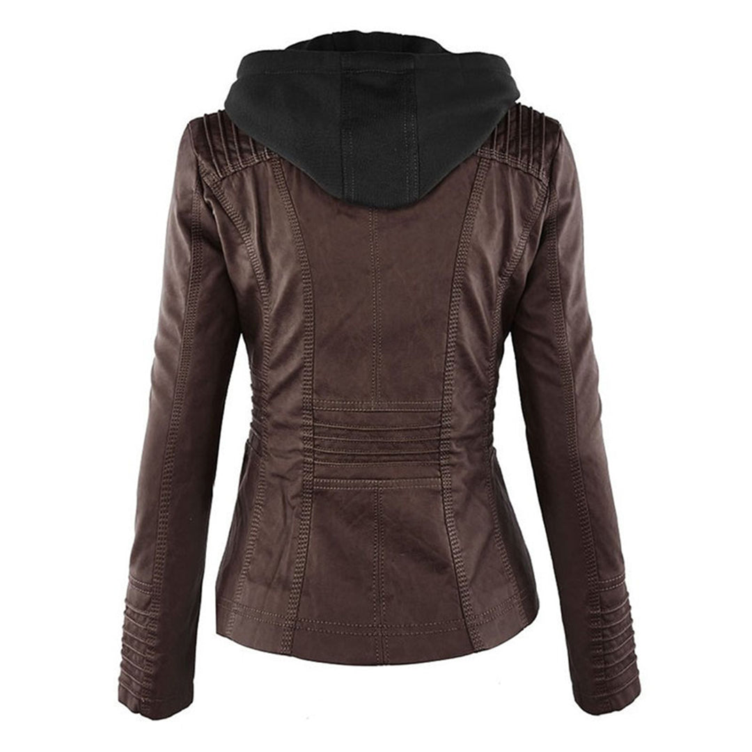 LEIGH – Chaqueta de cuero impermeable para mujer con capucha - Glamorix