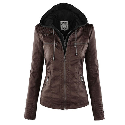 LEIGH – Chaqueta de cuero impermeable para mujer con capucha - Glamorix