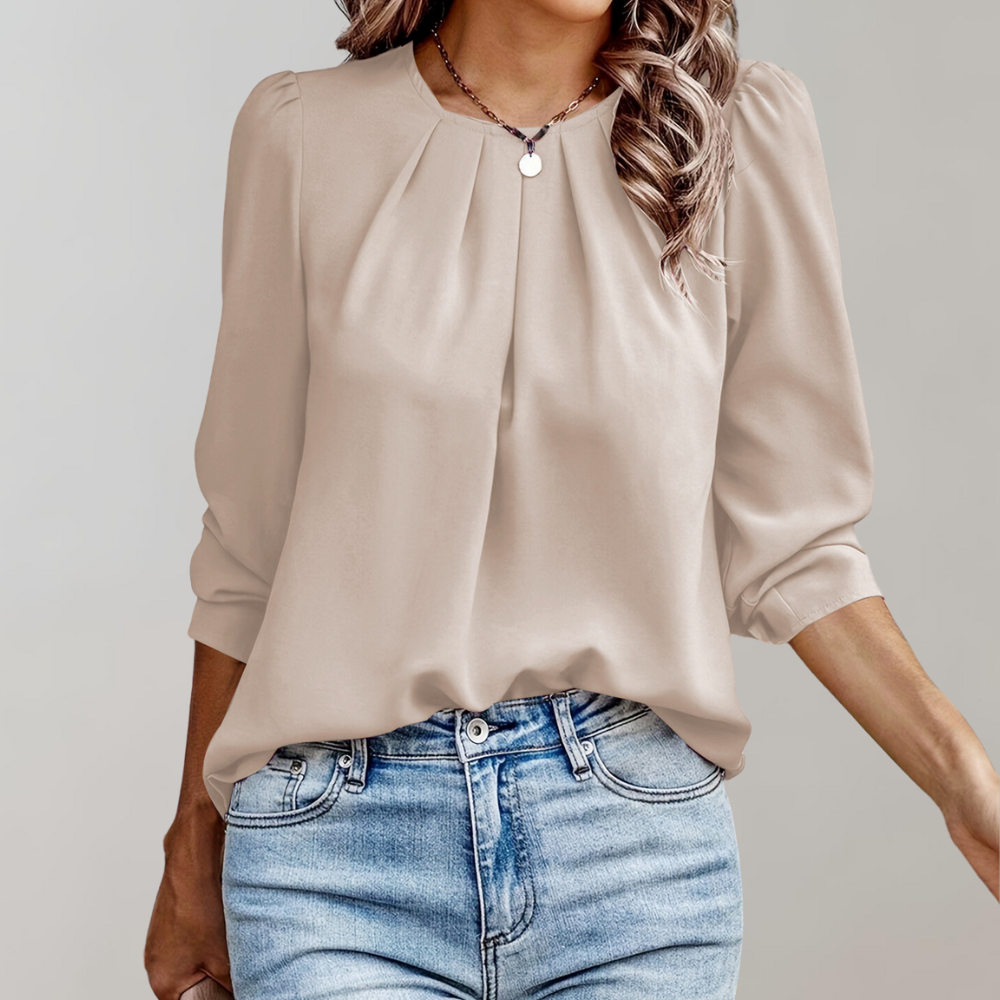 FLORALIS LACE – Geplooide Damesblouse met Pofmouwen