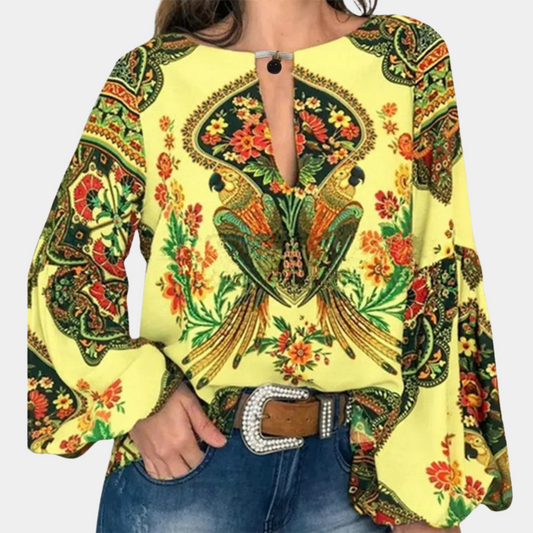 Dames blouse met open hals en volumemouwen – ILARA BREEZE - Glamorix