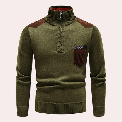 RYDER – Casual half-zip hoge hals trui met patches design voor heren