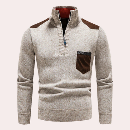 RYDER – Casual half-zip hoge hals trui met patches design voor heren