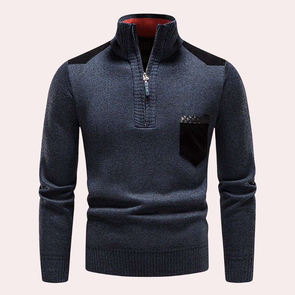 RYDER – Casual half-zip hoge hals trui met patches design voor heren