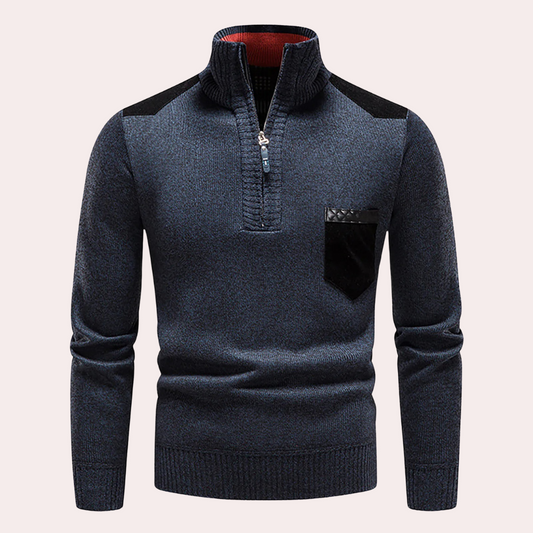 RYDER – Casual half-zip hoge hals trui met patches design voor heren