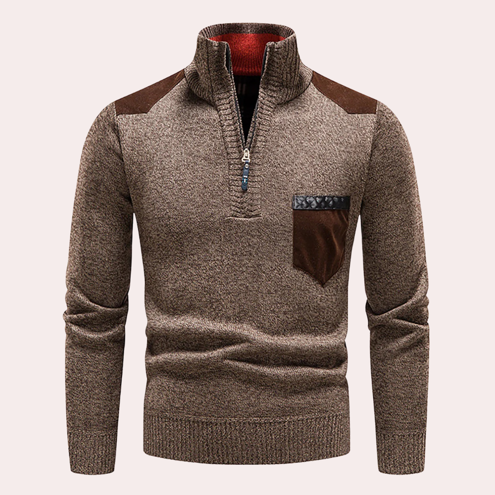 RYDER – Casual half-zip hoge hals trui met patches design voor heren